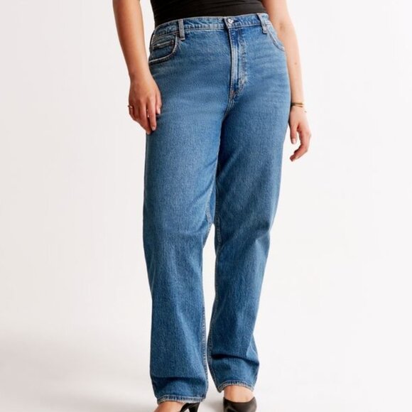 Abercrombie & Fitch Women's Curve Love 90's Straight Ultra High Rise Jeans Blue - Picture 1 of 8